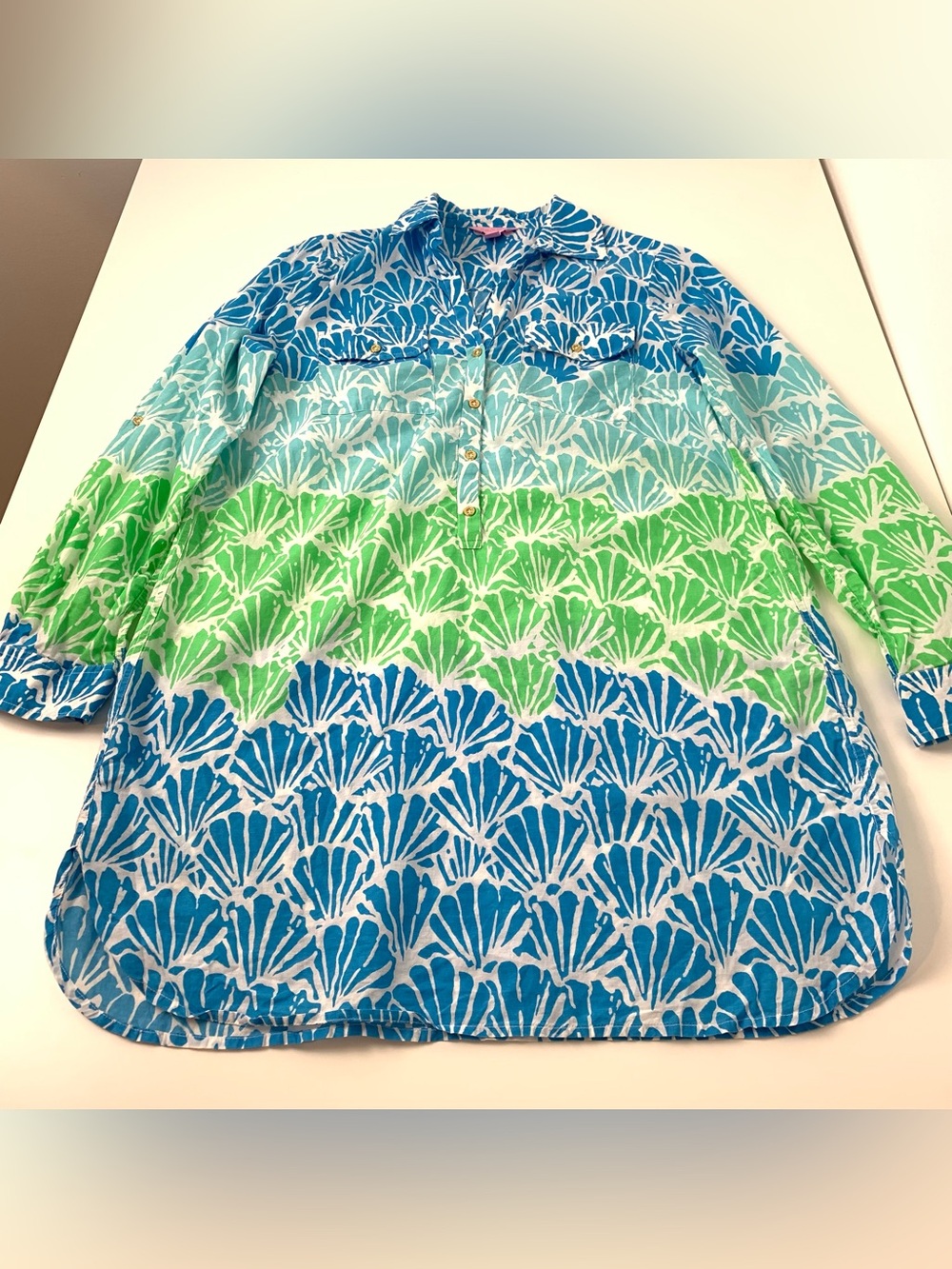 Lilly Pulitzer Dress Small Cover-Up Buttons Tropical Blue Coastal Beach Cotton